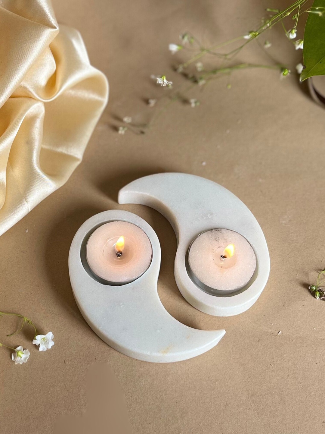 

HOMEARTE White 2 Pieces Marble Tea Light Candle Holders