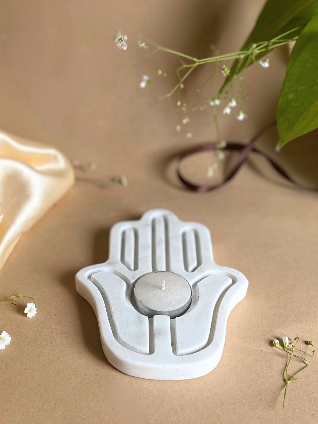 

HOMEARTE White Hamsa Shape Marble Tea Light Candle Holder