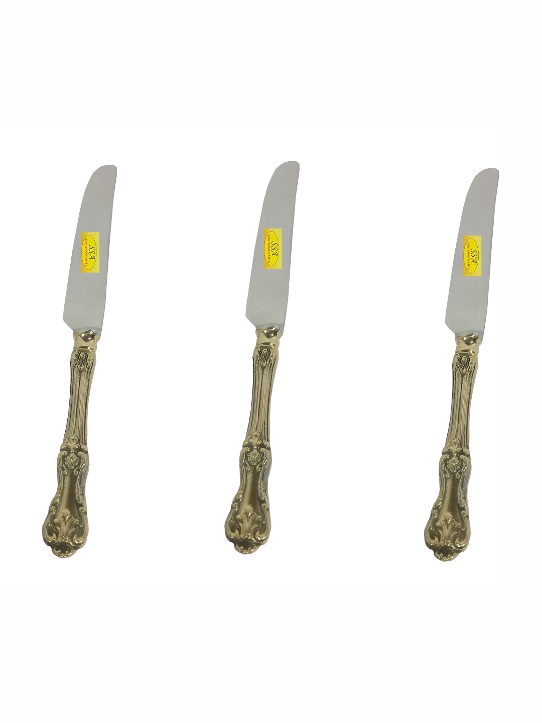 

Shivshakti Arts Yellow 3 Pieces Pure Brass Butter Knives