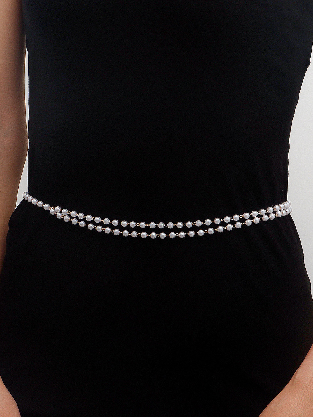 

Peora Gold Plated Beaded Waist Chain Saree Accessories, White