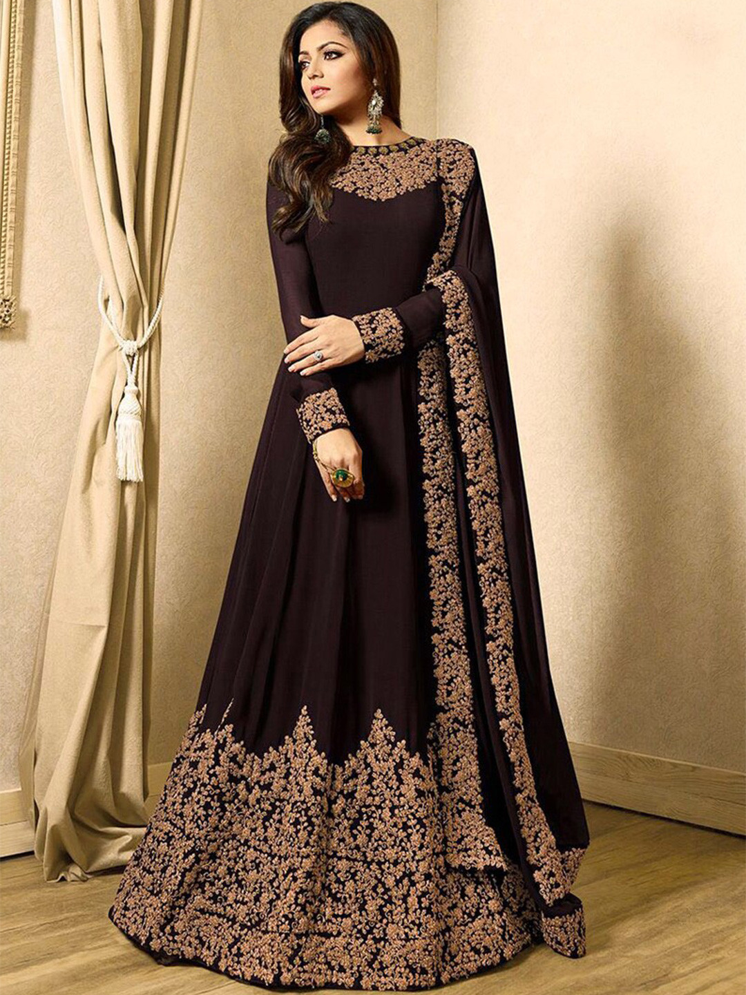 

Chandbaali Embroidered Georgette Semi-Stitched Dress Material, Purple