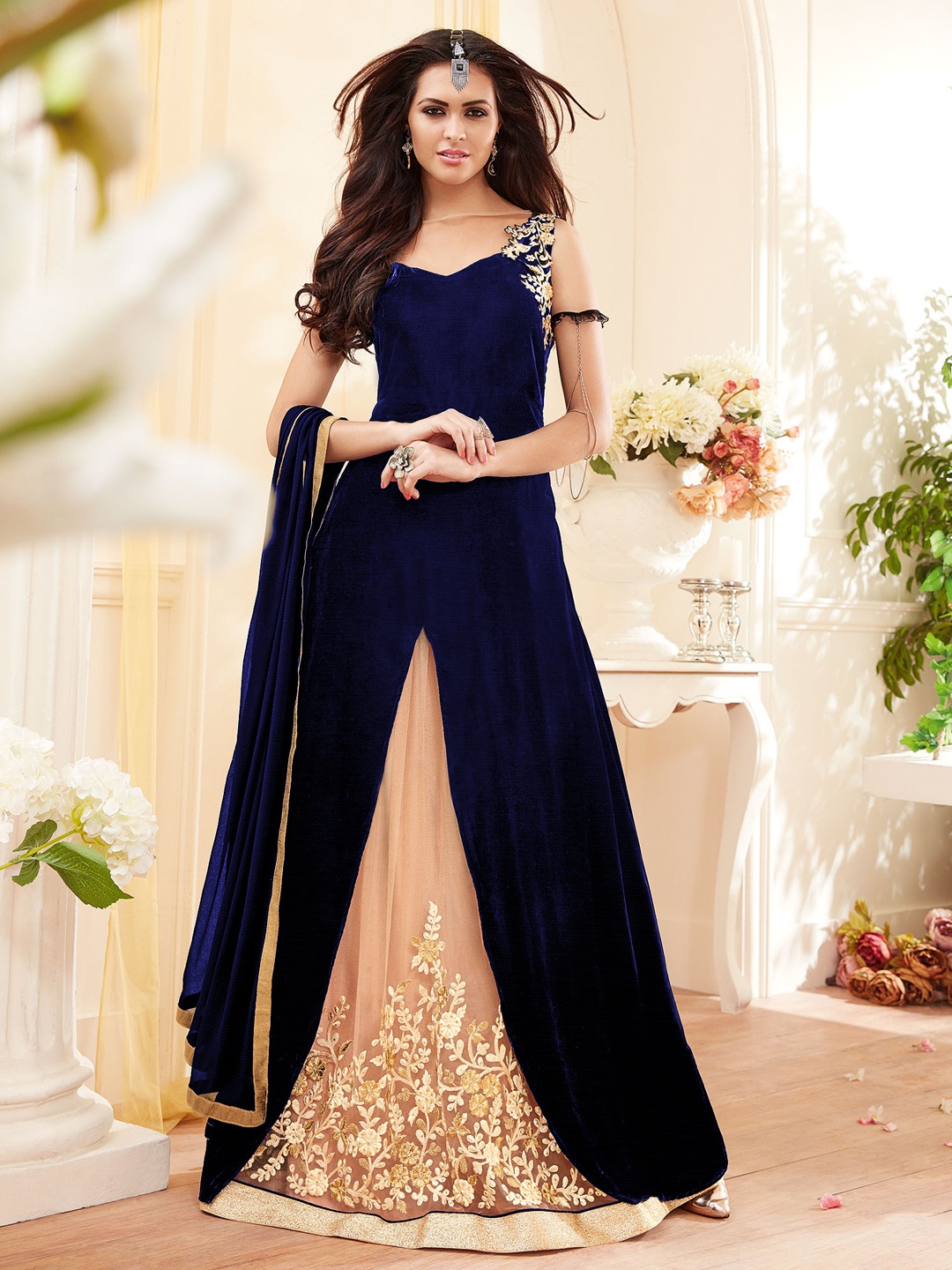 

Chandbaali Embroidered Semi-Stitched Dress Material, Blue