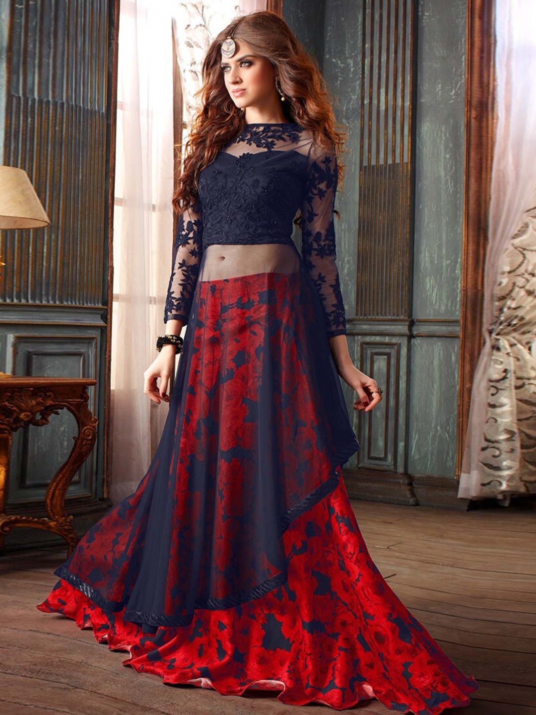

Chandbaali Embroidered Semi-Stitched Dress Material, Blue