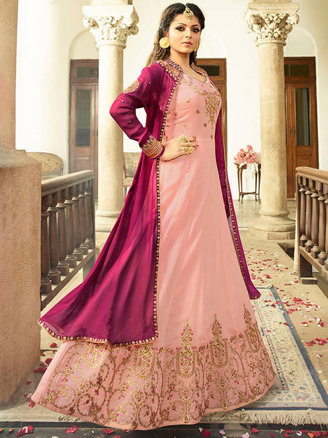 

Chandbaali Embroidered Semi-Stitched Dress Material, Pink