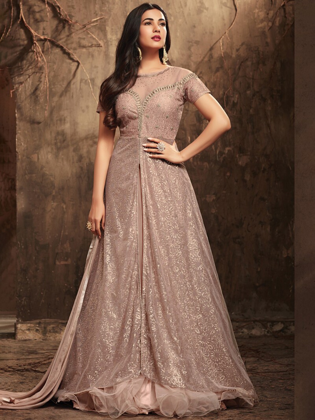 

Chandbaali Embroidered Semi-Stitched Dress Material, Peach