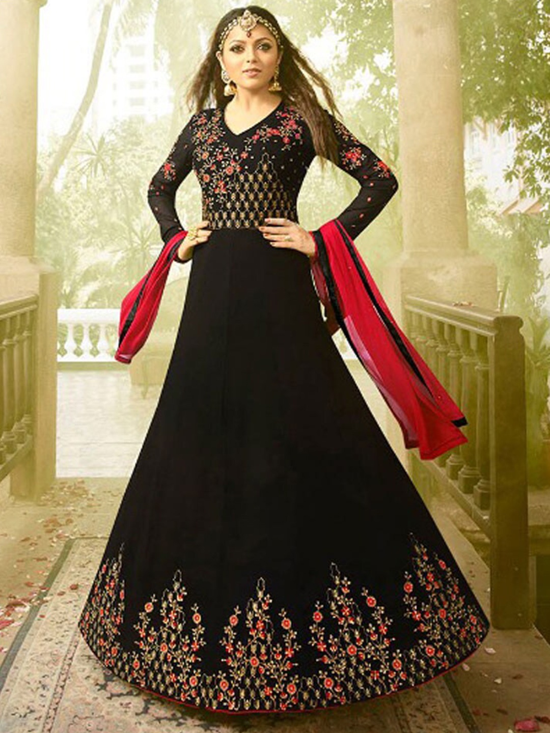 

Chandbaali Embroidered Semi-Stitched Dress Material, Black