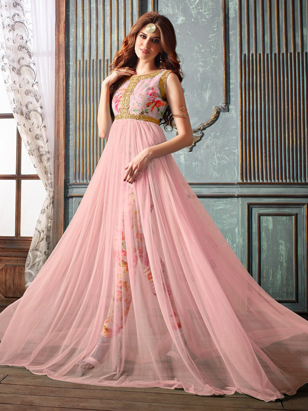 

Chandbaali Embroidered Semi-Stitched Dress Material, Pink