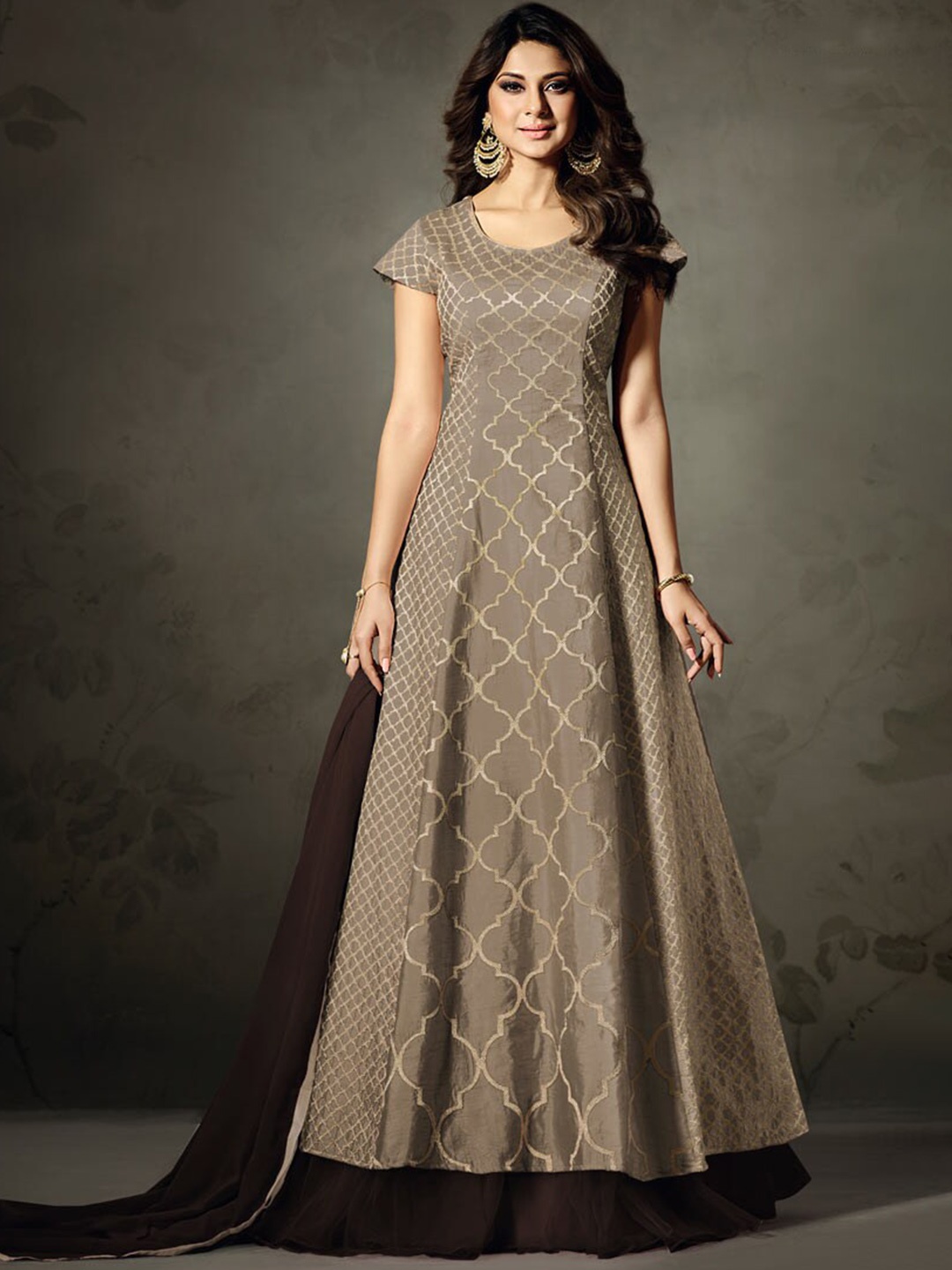 

Chandbaali Embroidered Art Silk Semi-Stitched Dress Material, Beige