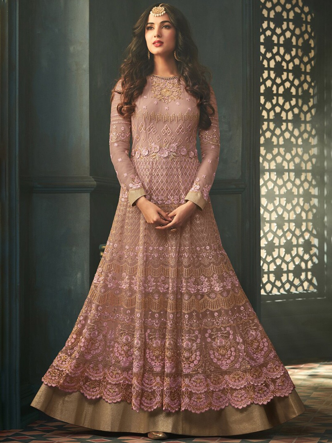 

Chandbaali Embroidered Semi-Stitched Dress Material, Peach