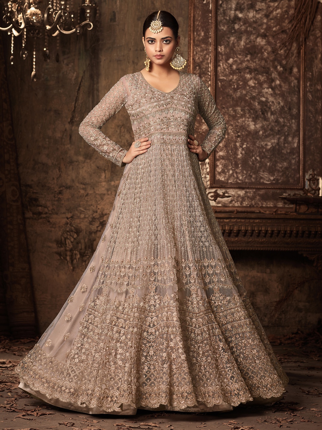 

Chandbaali Embroidered Semi-Stitched Dress Material, Grey