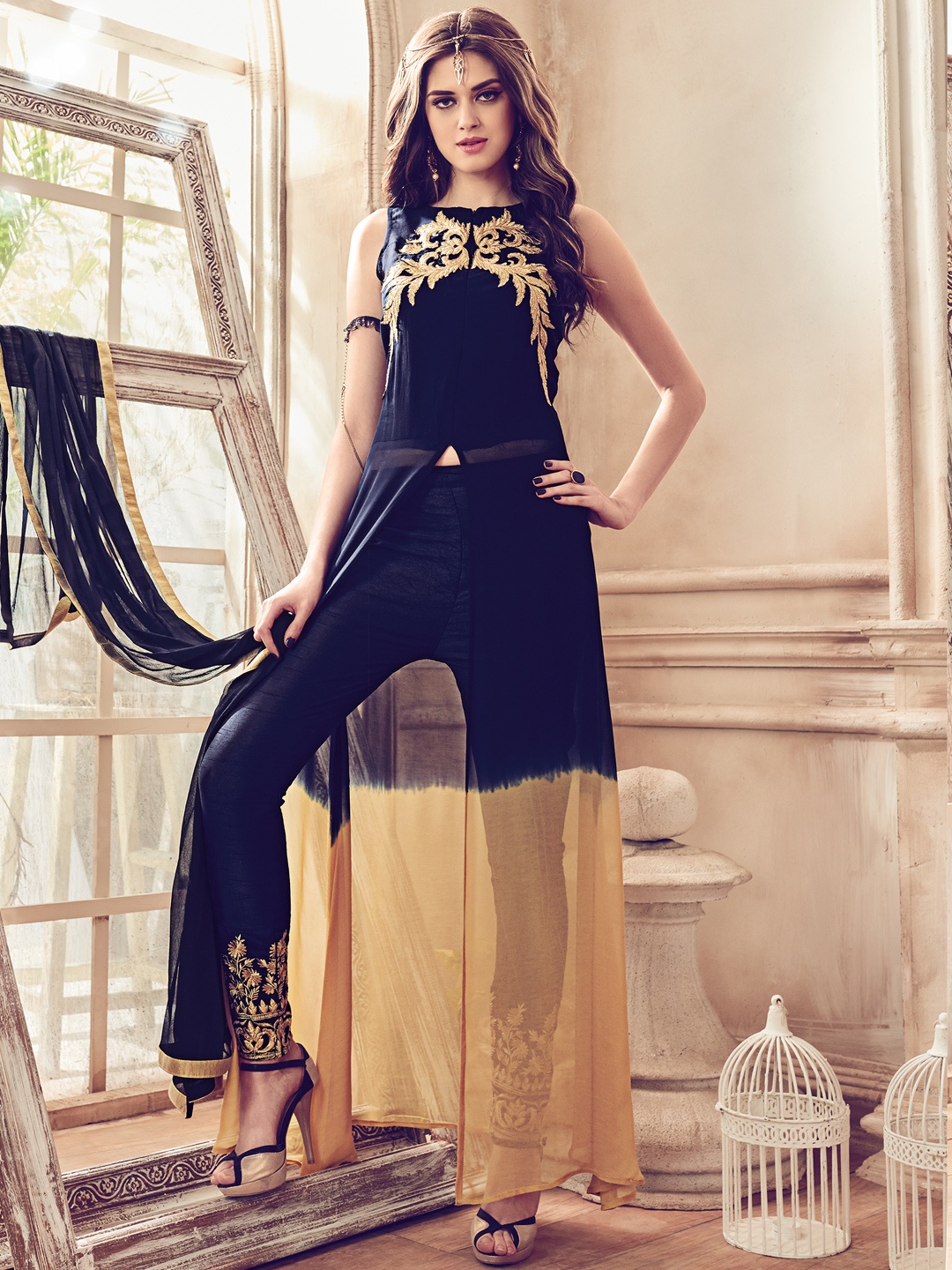 

Chandbaali Embroidered Semi-Stitched Dress Material, Blue