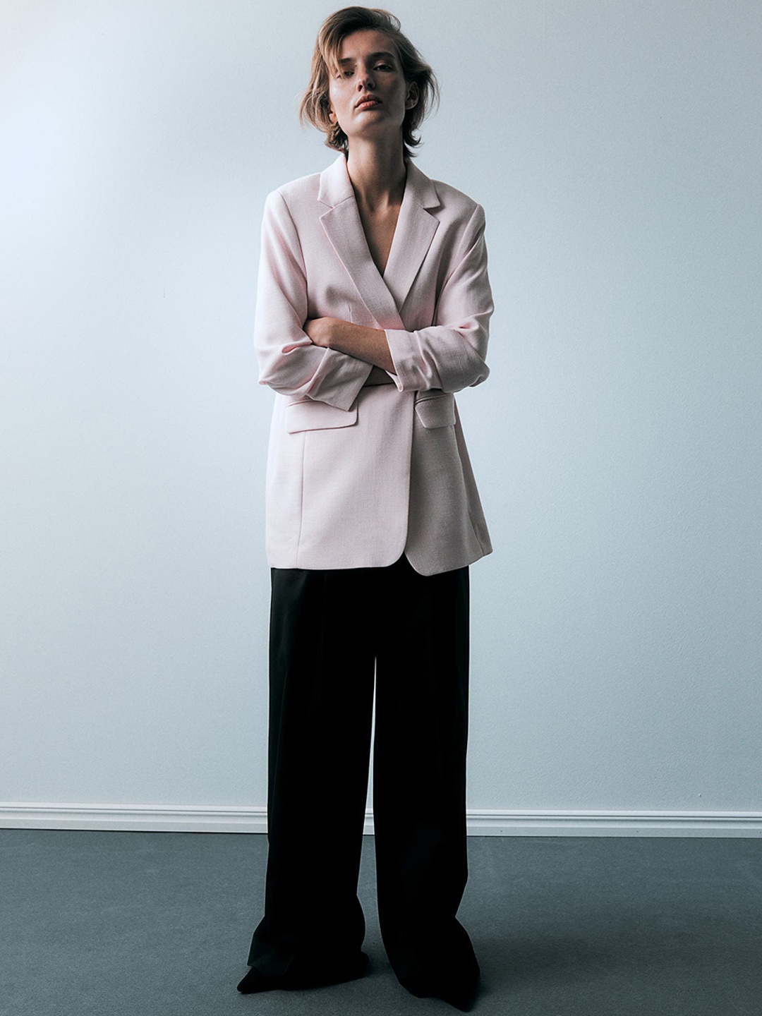 

H&M Gathered-Sleeve Jacket, Pink