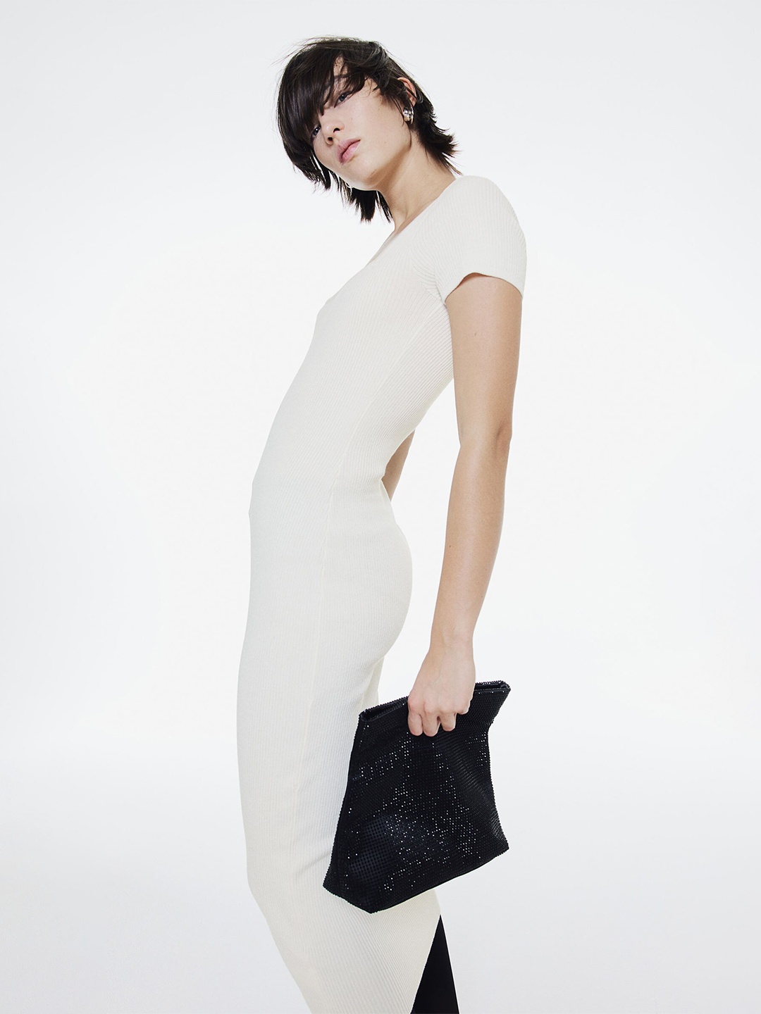 

H&M Rib-Knit Midi Dress, White