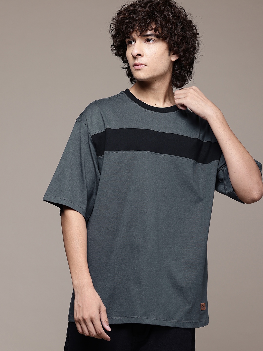 

The Roadster Lifestyle Co. Striped Relaxed Fit Pure Cotton T-shirt, Charcoal