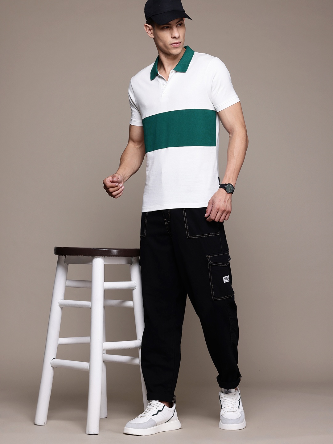 

The Roadster Lifestyle Co. Striped Polo Collar T-shirt, White