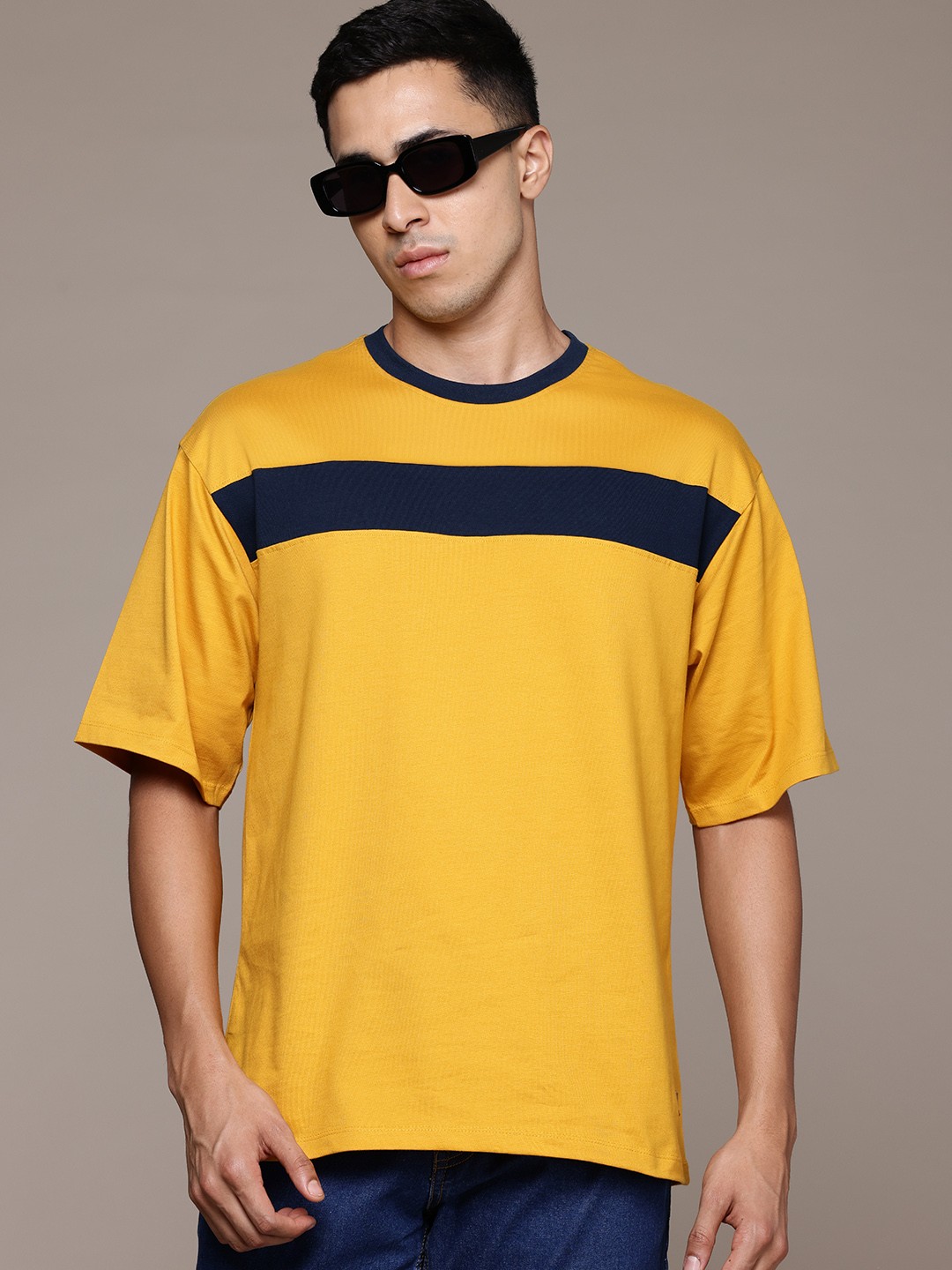 

The Roadster Lifestyle Co. Drop-Shoulder Relaxed Fit Pure Cotton T-shirt, Yellow