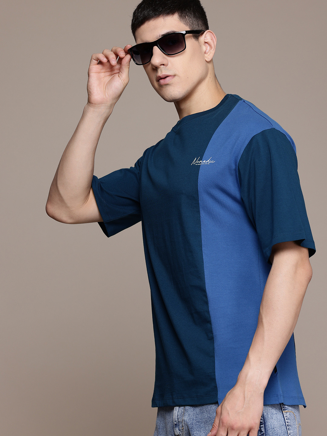 

The Roadster Lifestyle Co. Drop-Shoulder Sleeves Pure Cotton Relaxed T-shirt, Teal