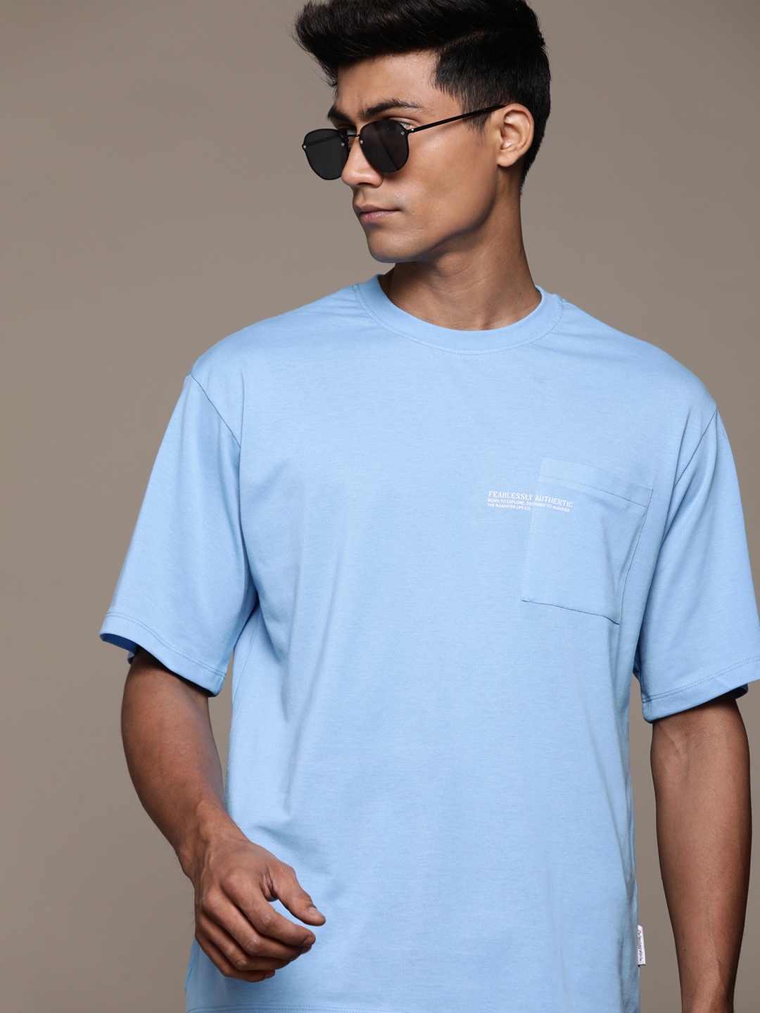 

The Roadster Lifestyle Co. Drop-Shoulder Sleeves Pocket Relaxed T-shirt, Blue