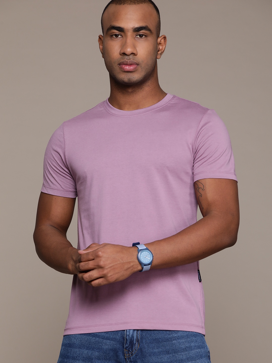 Roadster The Life Co. Round Neck T-shirt, Mauve