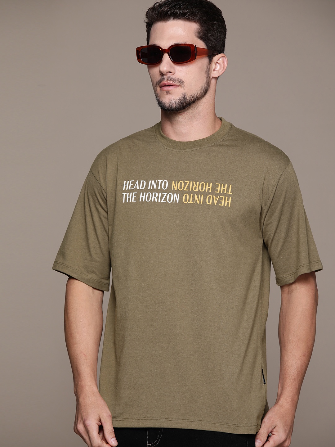 

The Roadster Lifestyle Co. Typography Printed Relaxed Fit T-shirt, Olive