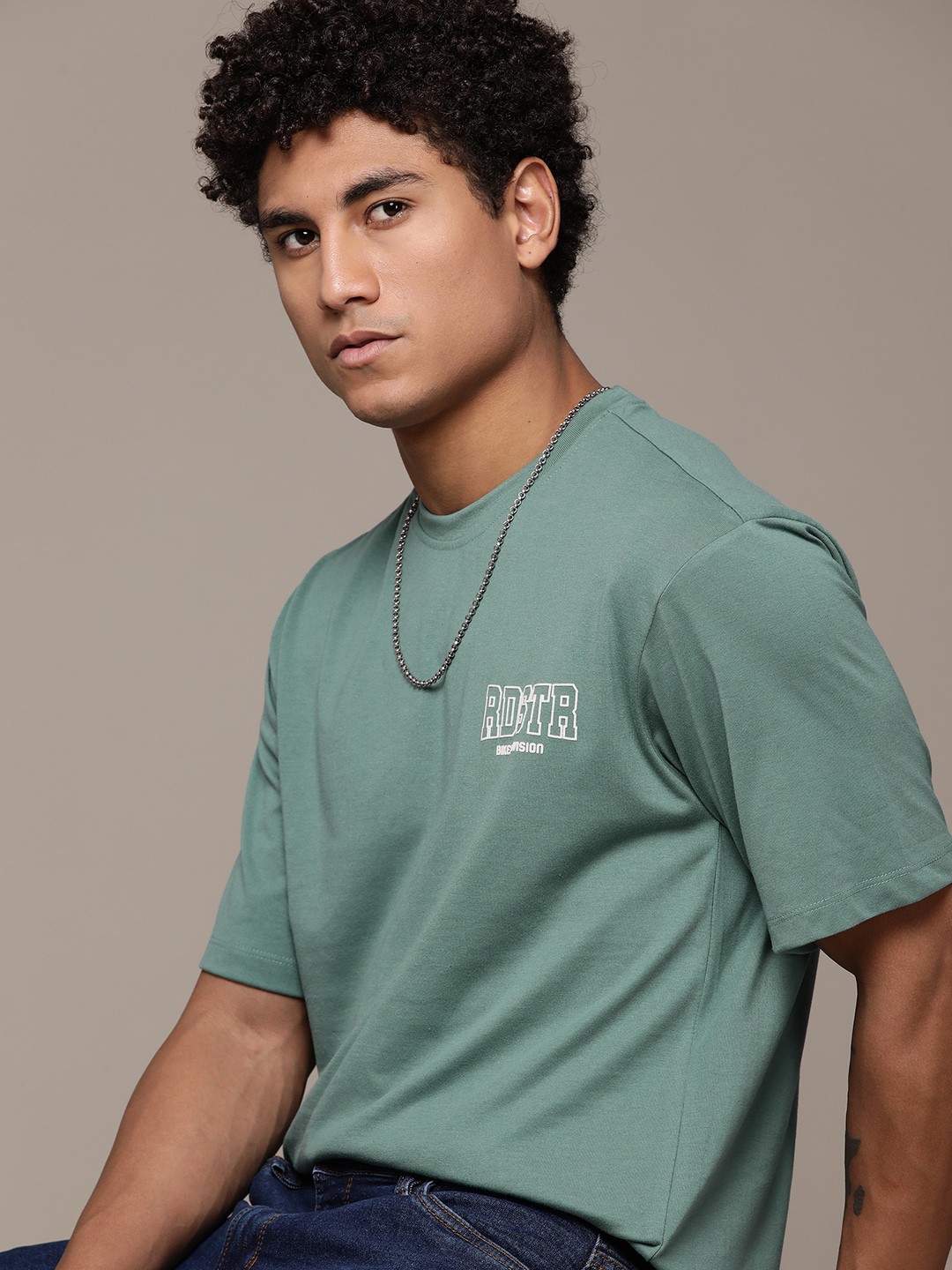

Roadster The Lifestyle Co. Printed Detail Relaxed Fit T-shirt, Green
