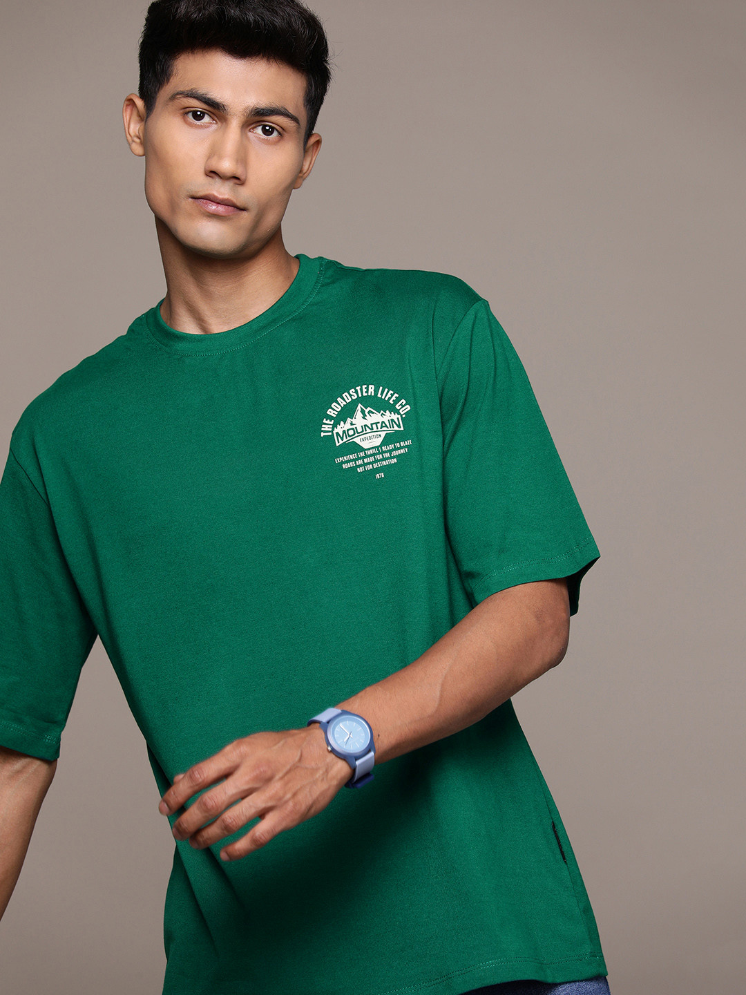 

The Roadster Lifestyle Co. Placement Print Oversize T-shirt, Green