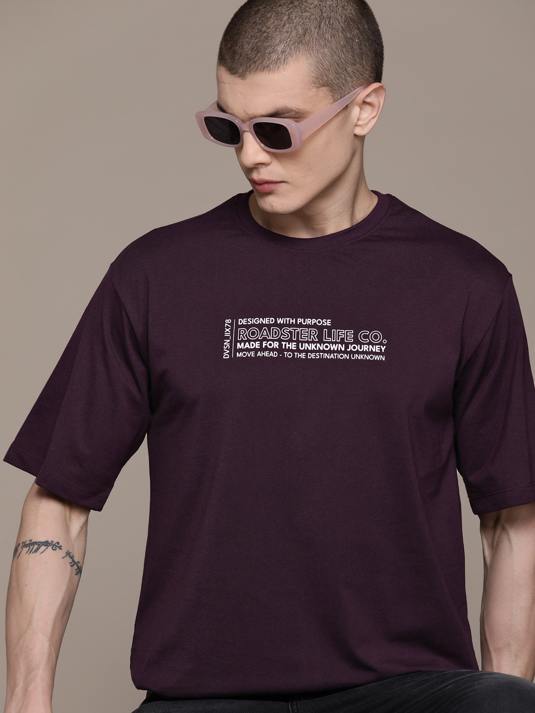 

The Roadster Lifestyle Co. Printed Relaxed Fit T-shirt, Violet