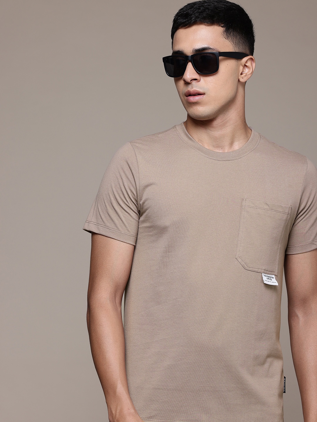 

The Roadster Lifestyle Co. Round Neck Chest Pocket T-shirt, Taupe