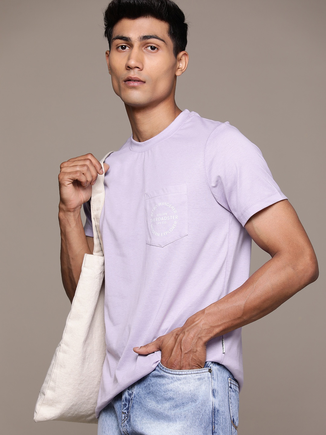 

The Roadster Lifestyle Co. Men Patch Pocket T-shirt, Lavender