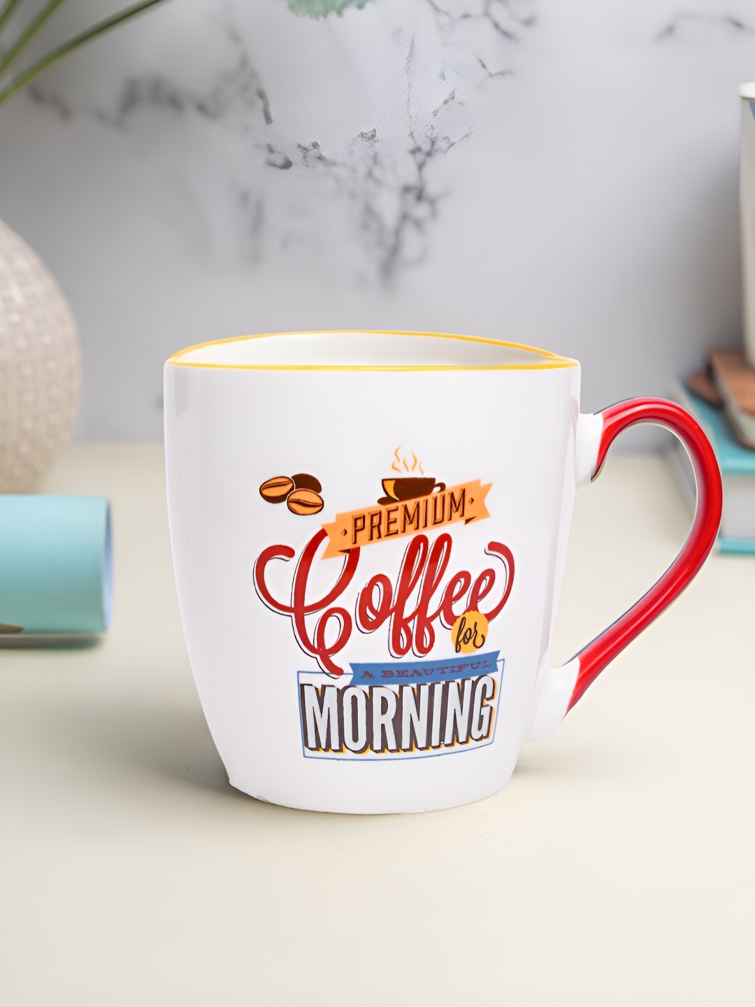 

MARKET99 White & Red Typography Printed Ceramic Matte Mug 400 ml