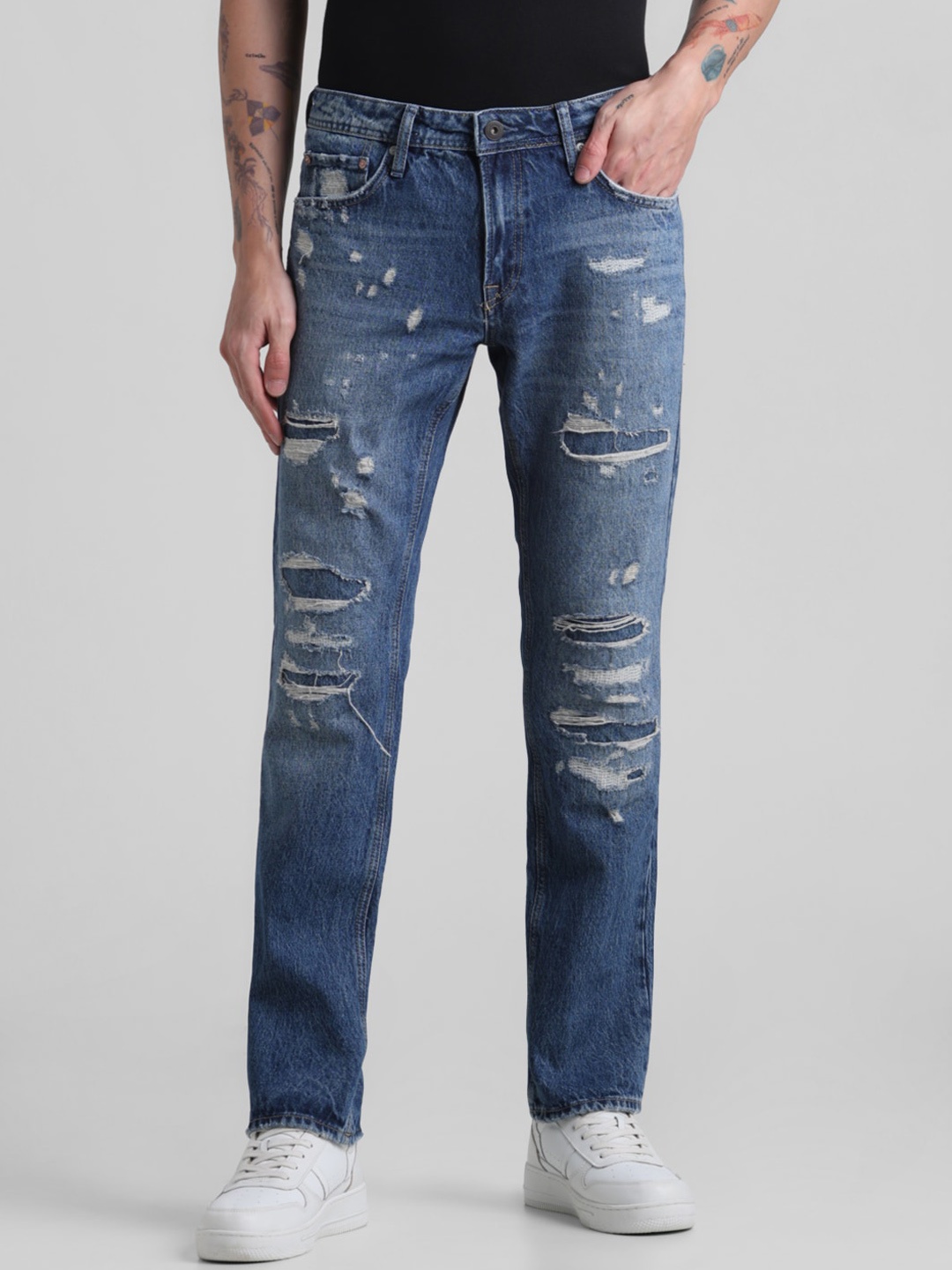 

Jack & Jones Men Clark Mildly Distressed Heavy Fade Jeans, Blue