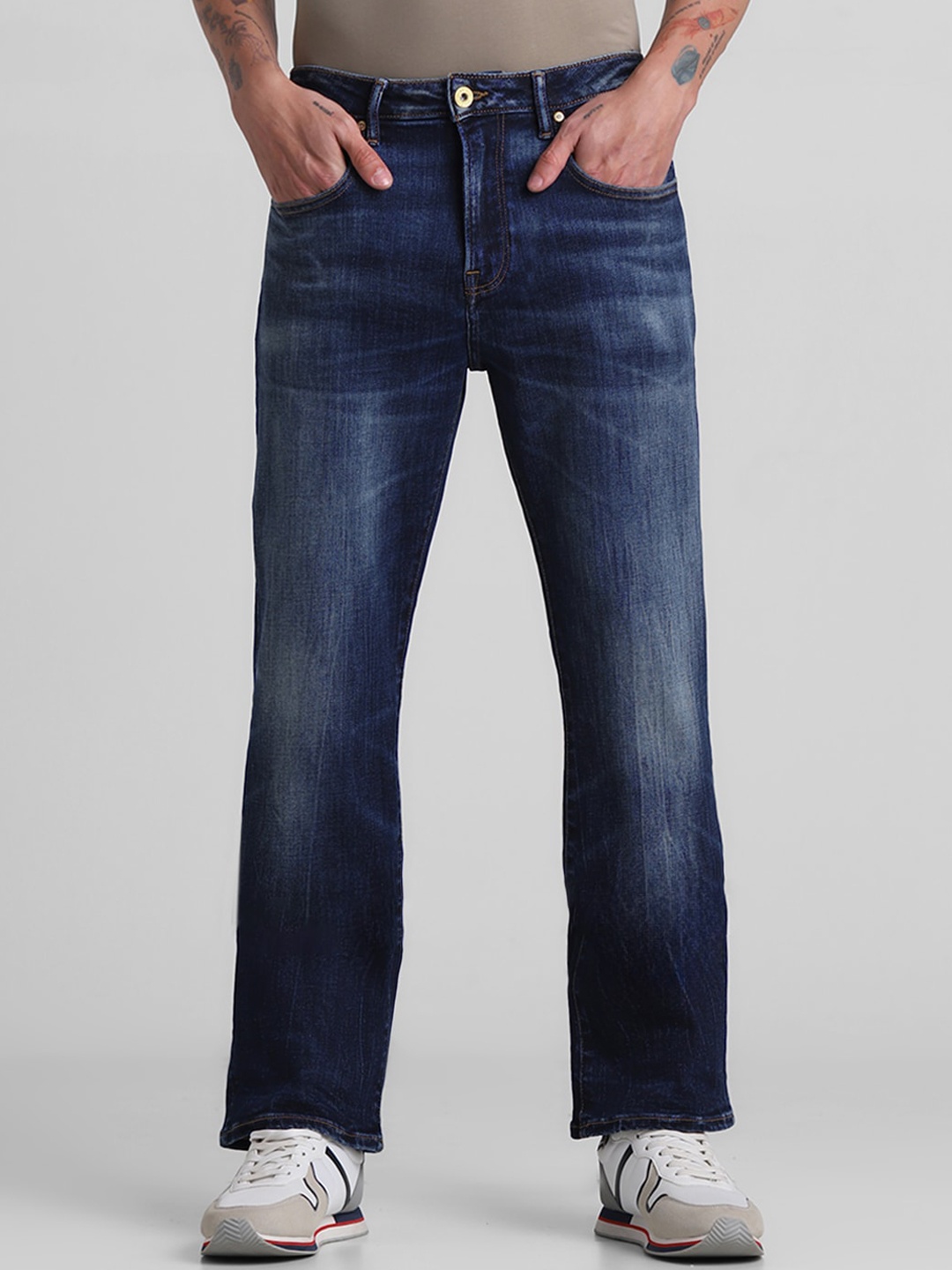 

Jack & Jones Men Bootcut High-Rise Clean Look Heavy Fade Stretchable Jeans, Blue