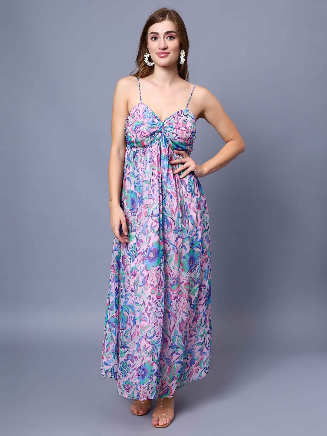 

Amagyaa Floral Printed Gathered Detailed Maxi Dress, Blue