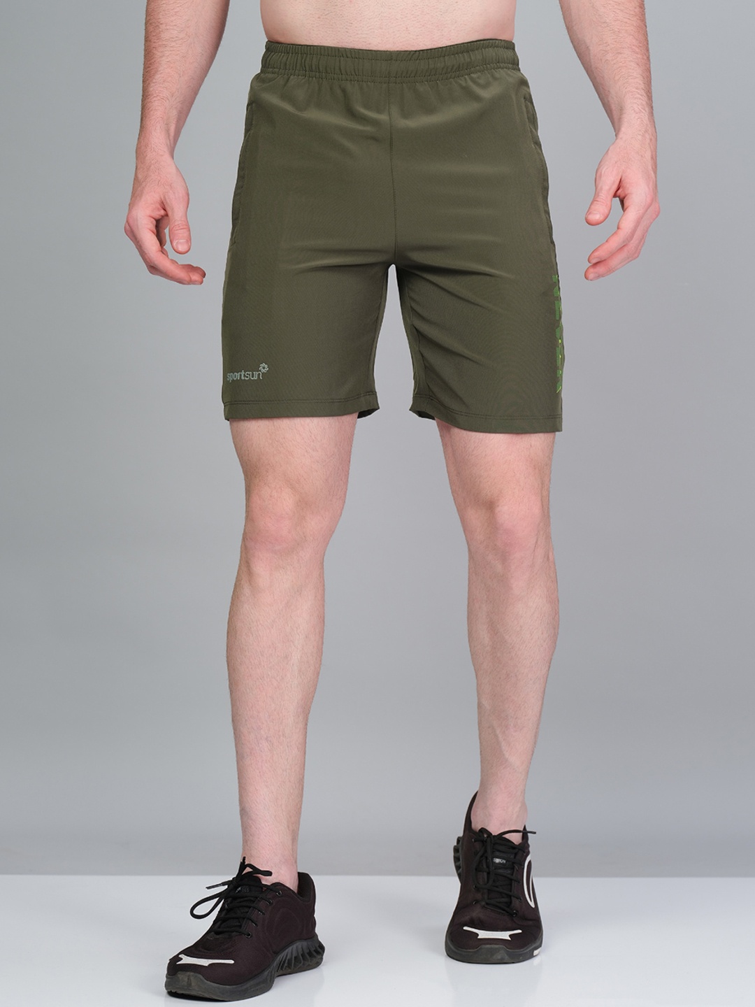 

SPORT SUN Men Mid-Rise Sports Shorts, Olive