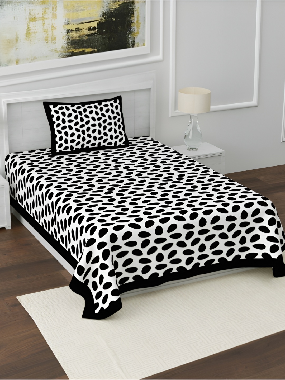 

POORAK Black & White 104 TC Cotton Single Bedsheet with 1 Pillow Covers