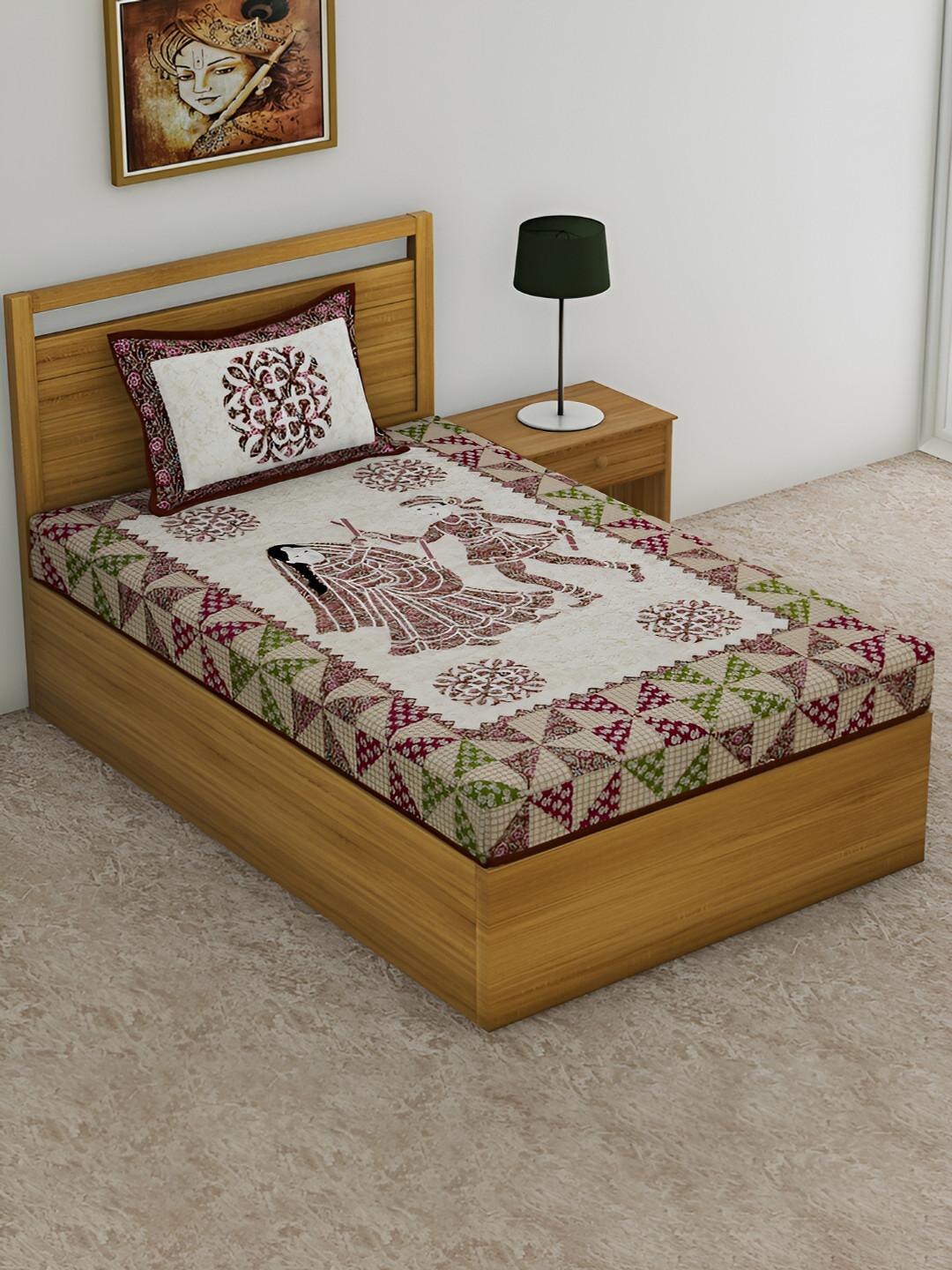 

POORAK Brown & White Graphic 104 TC Cotton Single Bedsheet with 1 Pillow Cover