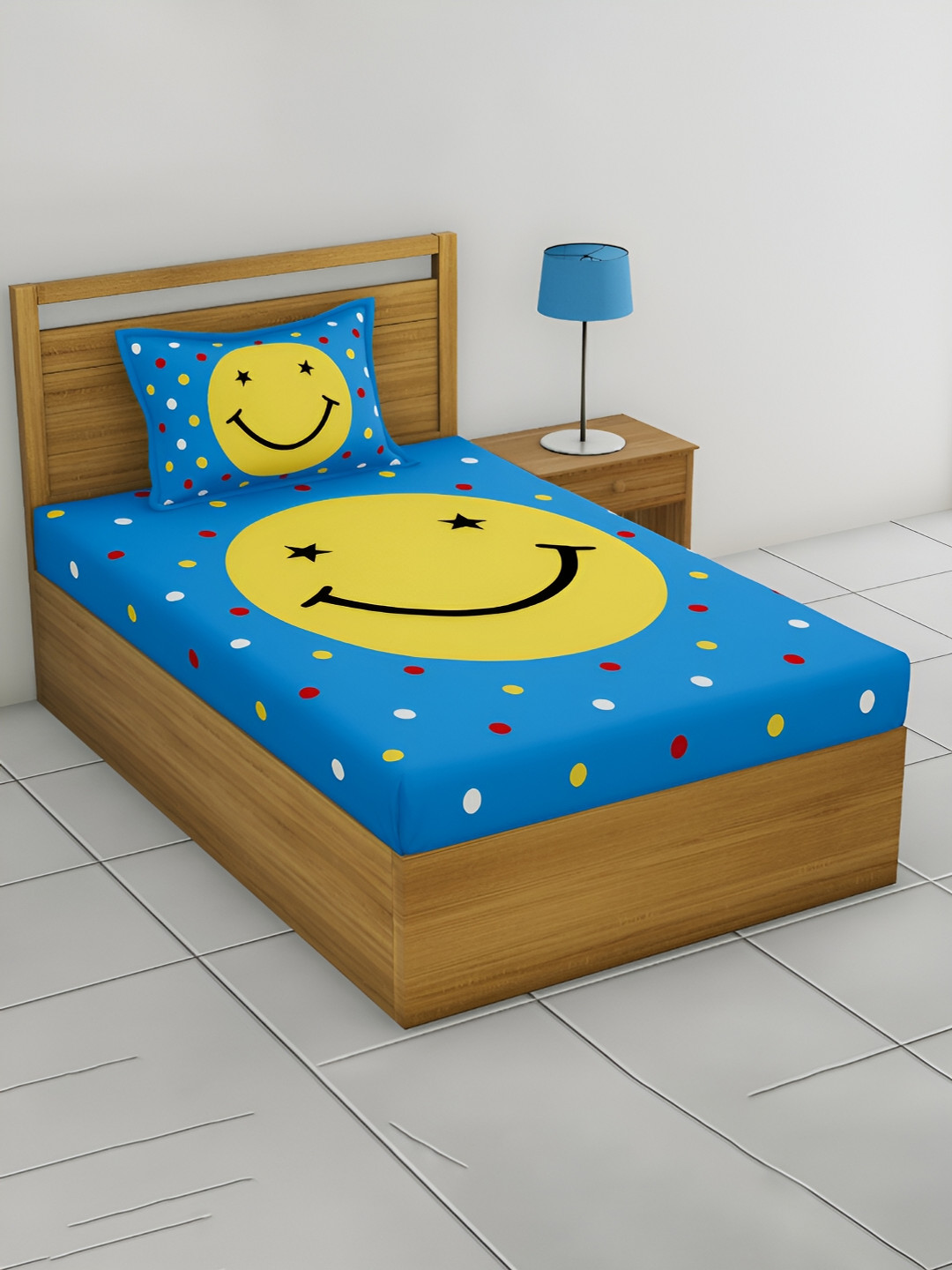

POORAK Blue & Yellow Graphic Cotton 04 TC Single Bedsheet with 1 Pillow Covers