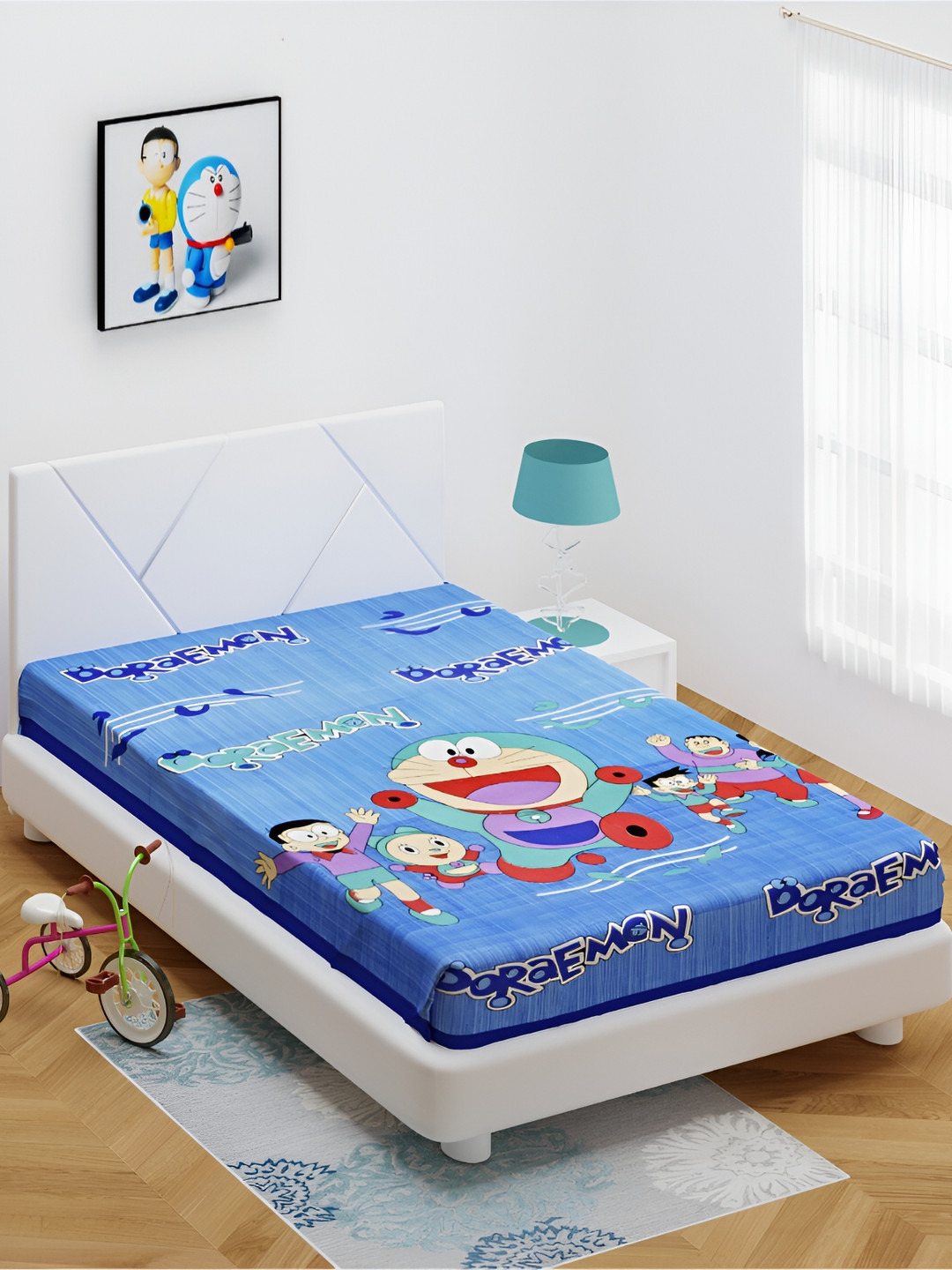 

POORAK Blue & Red Cartoon Characters 104 TC Cotton Single Bedsheet with 1 Pillow Covers