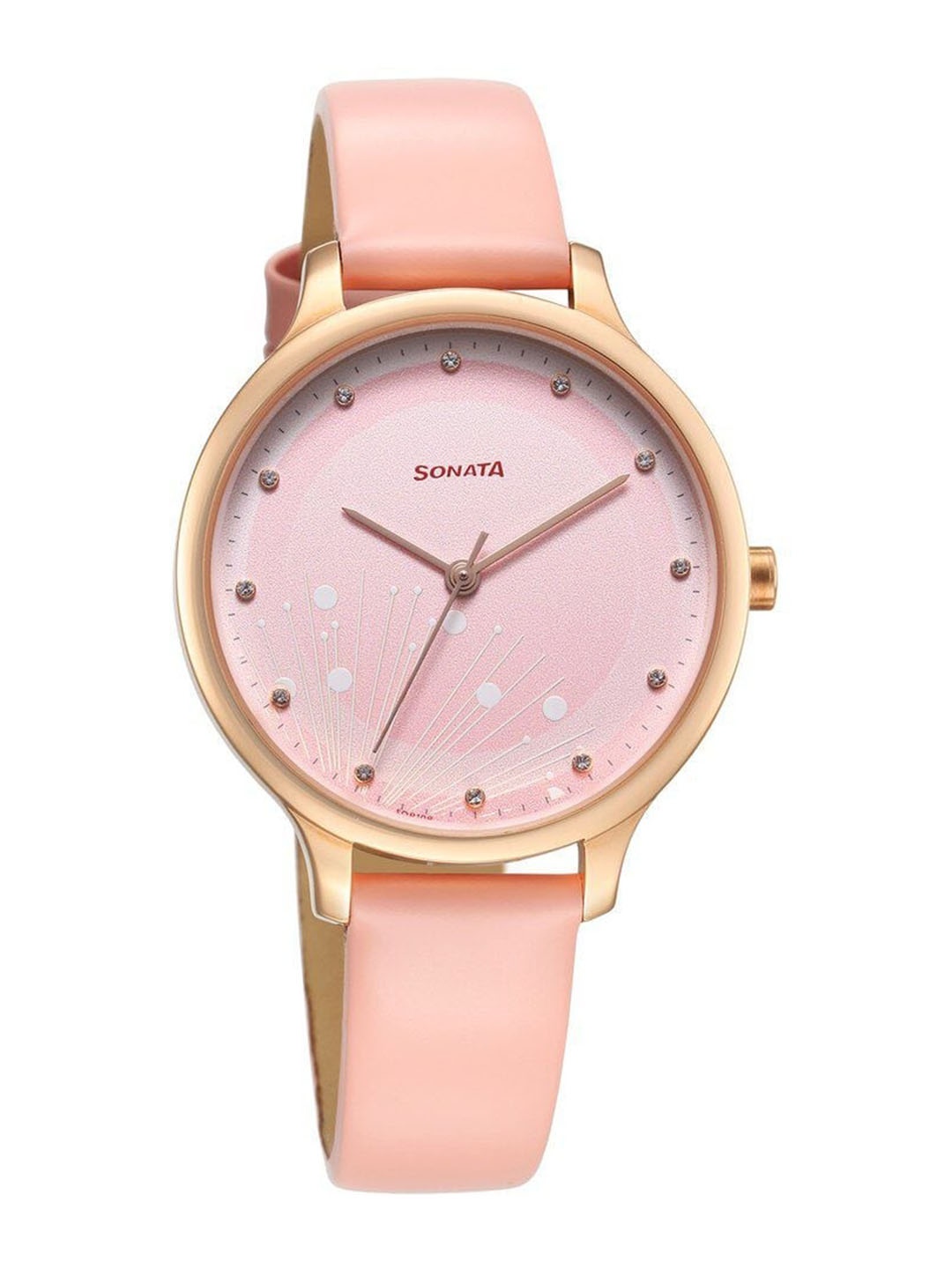 

Sonata Women Embellished Dial & Leather Straps Analogue Watch 87050WL04, Pink