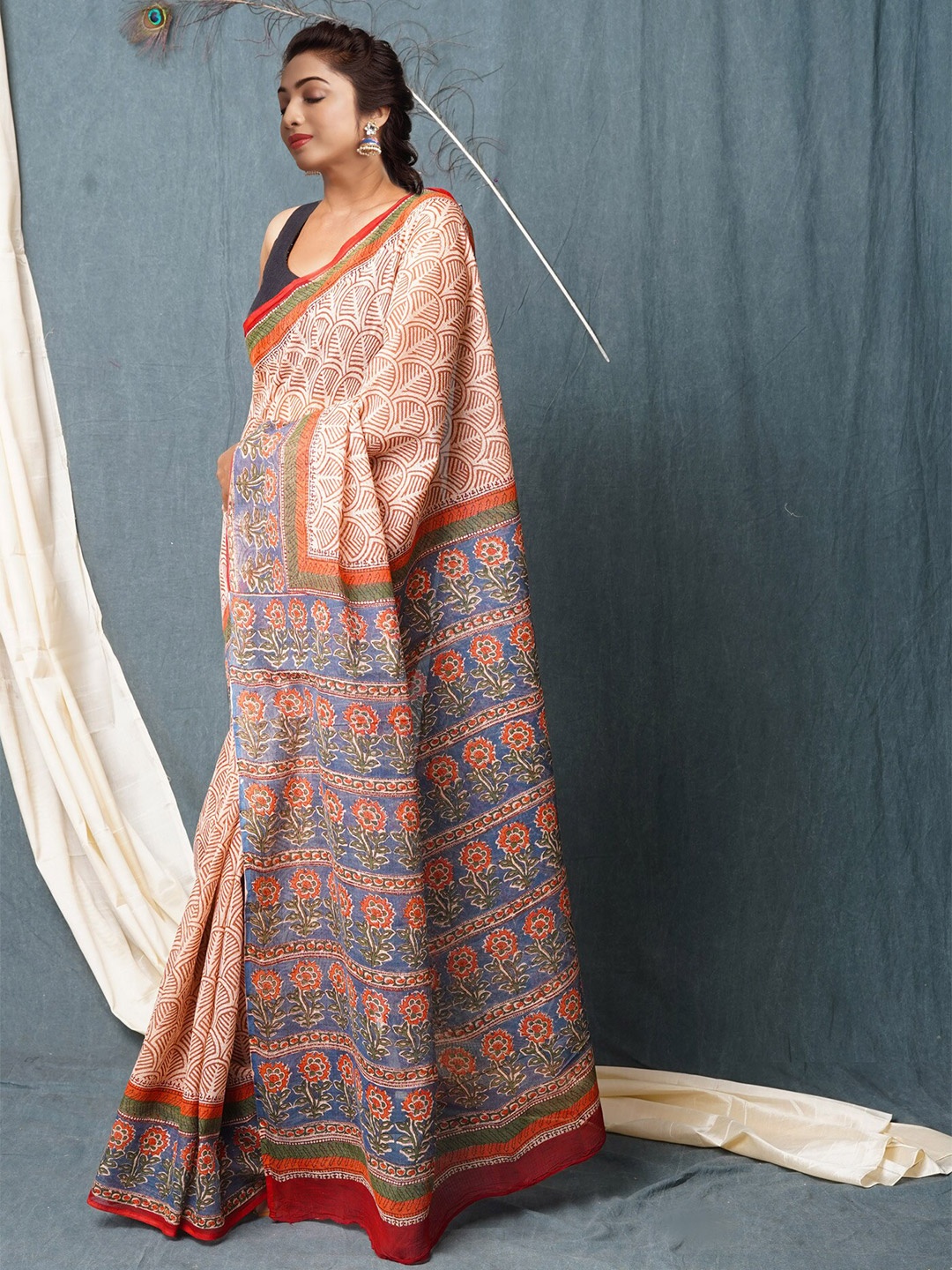 

Unnati Silks Ethnic Motifs Silk Cotton Handloom Kota Saree, Cream