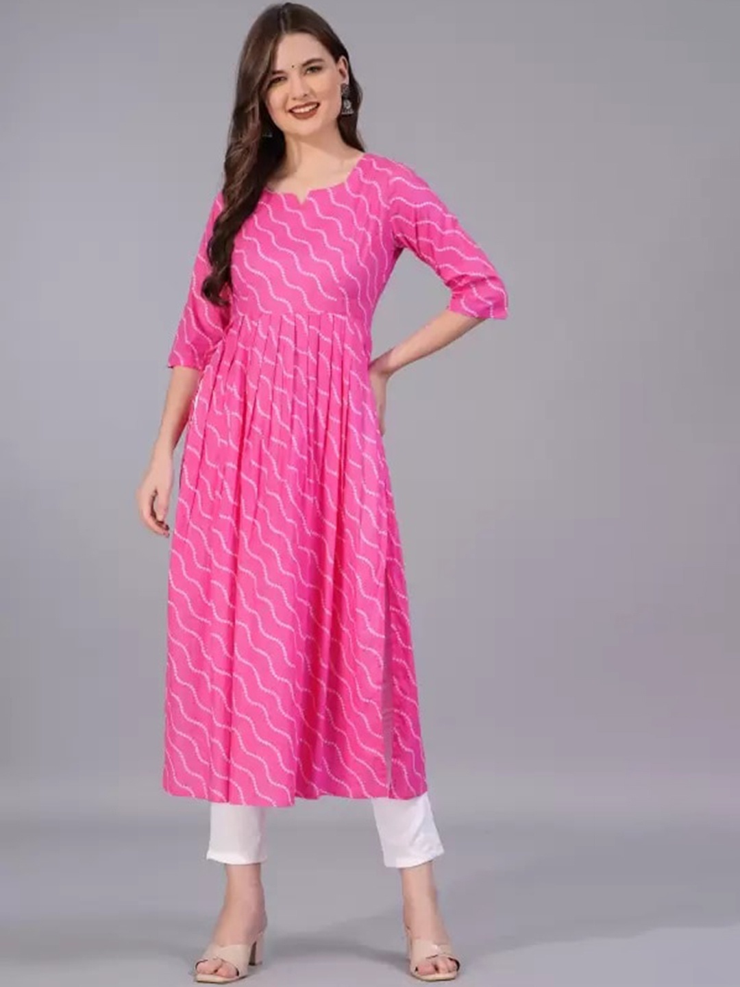 

Lomoniya Striped A-Line Pure Cotton Kurta, Pink