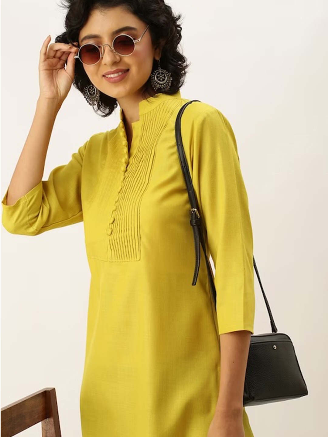 

ZOLA Green Mandarin Collar Pure Cotton Straight Kurta