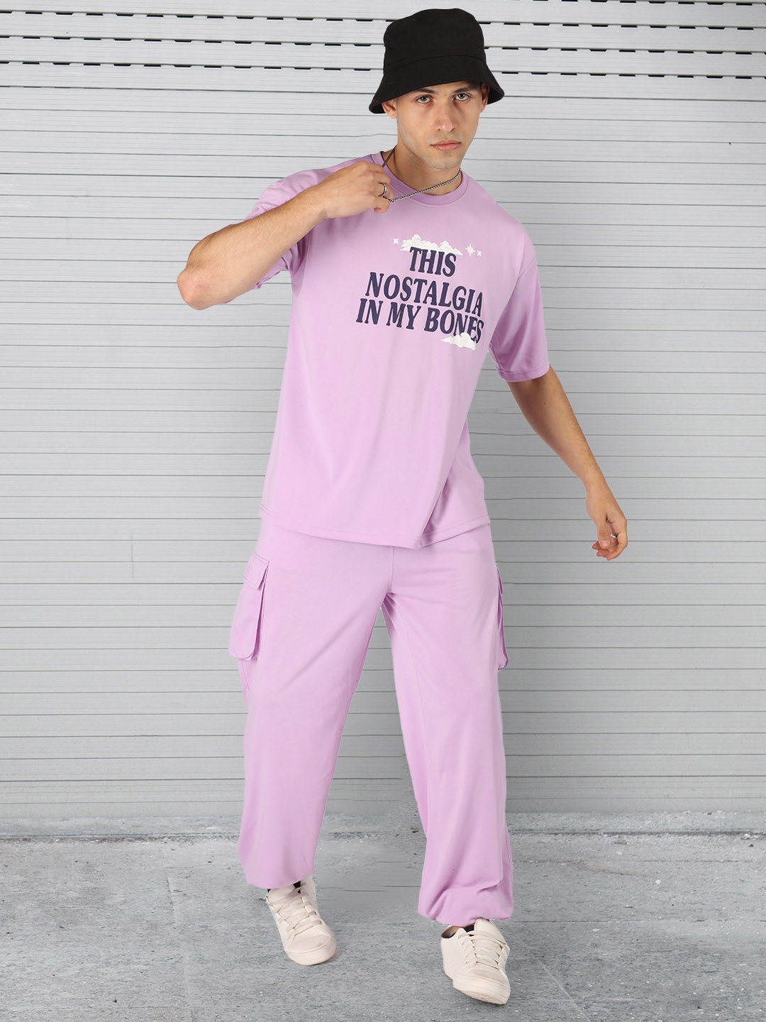 

CHKOKKO Typography Printed T-Shirt & Joggers, Lavender