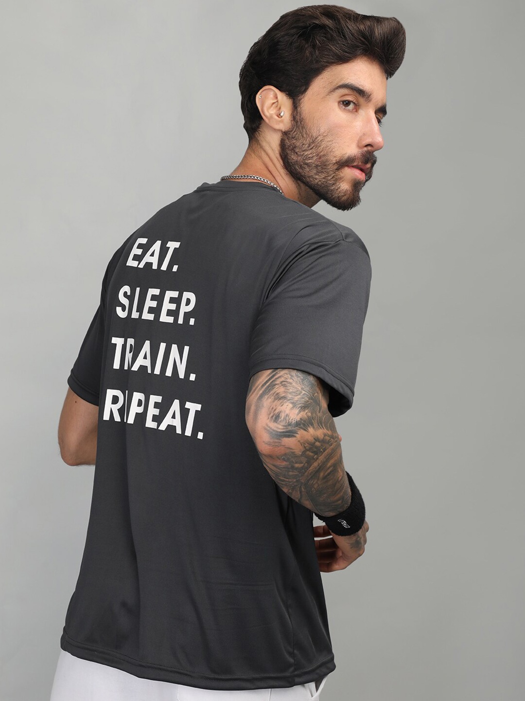 

CHKOKKO Typography Printed Round Neck Short Sleeves Regular T-shirt, Grey