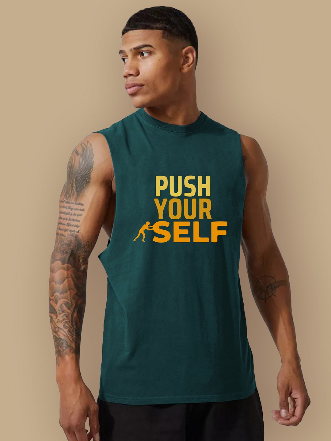 

CHKOKKO Typography Printed Gym Vest, Green