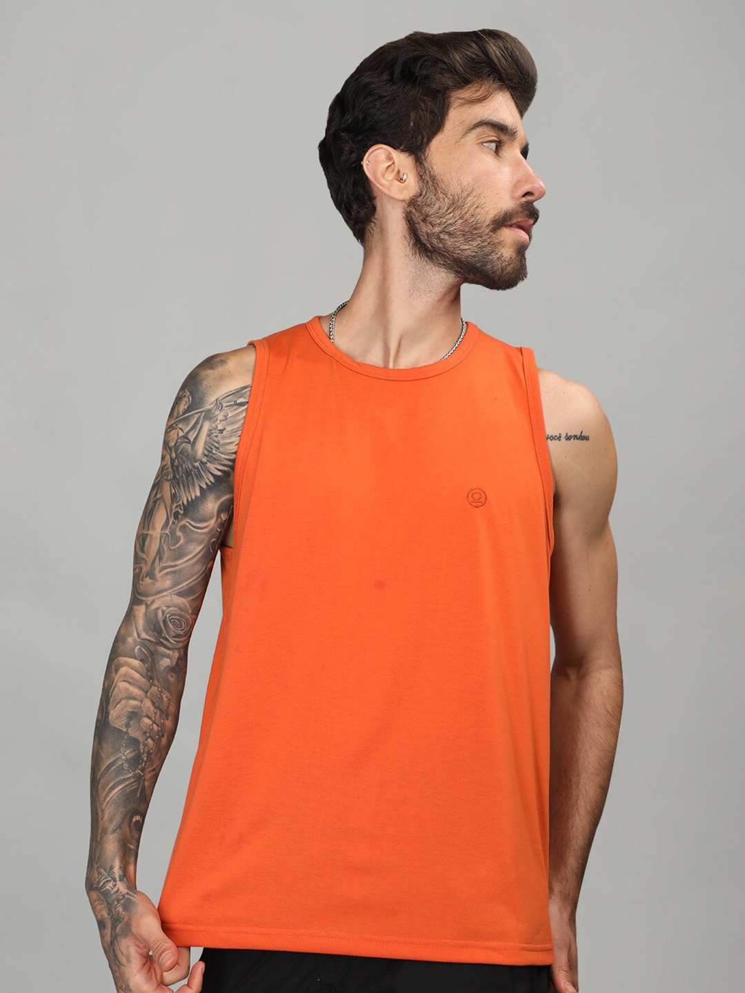 

CHKOKKO Round Neck Sleeveless T-shirt, Orange