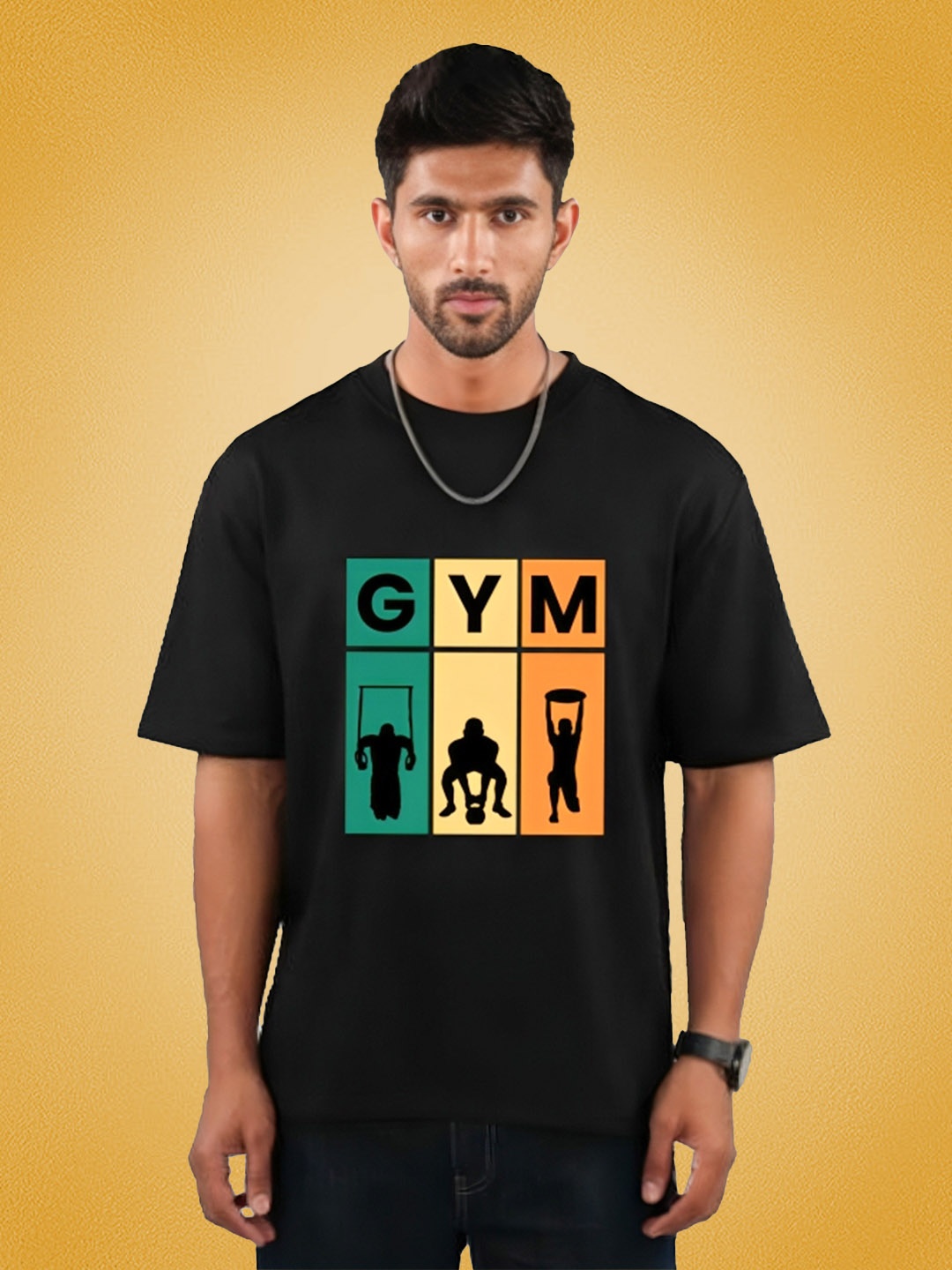 

CHKOKKO Typography Printed Round Neck T-shirt, Black