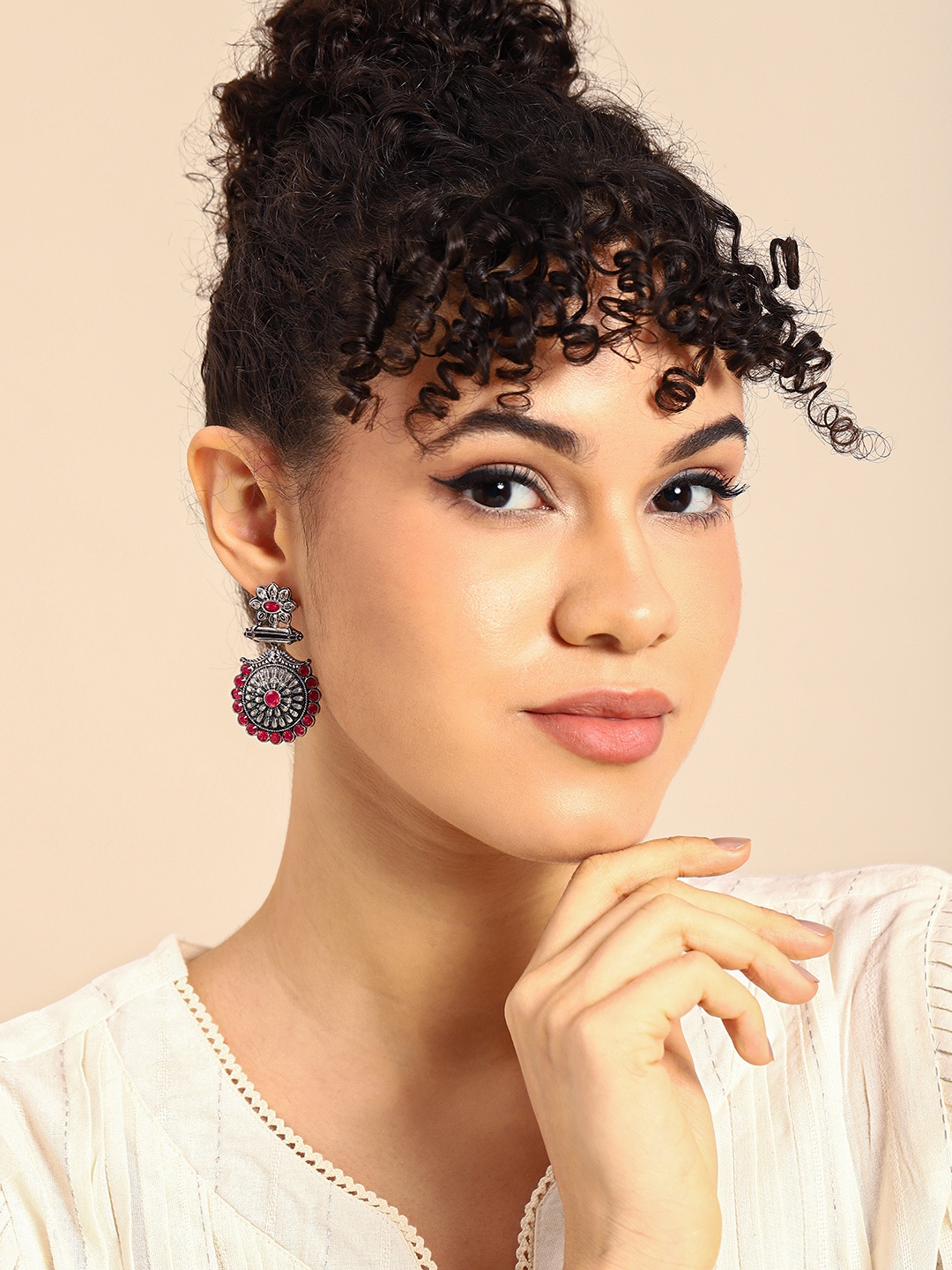 

Anouk Women Silver-Plated Circular Drop Earrings