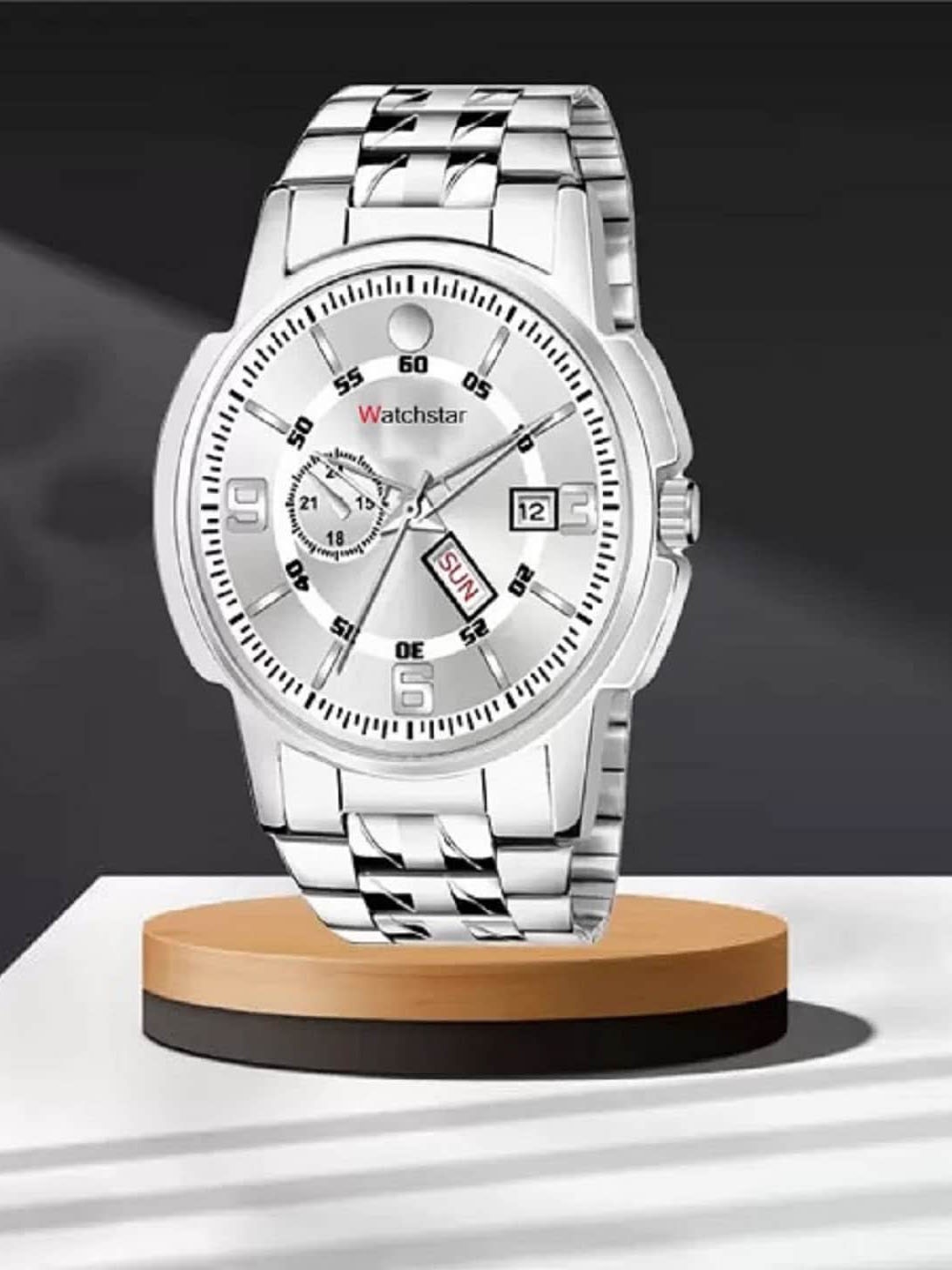 

WATCHSTAR Men Patterned Stainless Steel Analogue Watch Double window Silver1, Silver