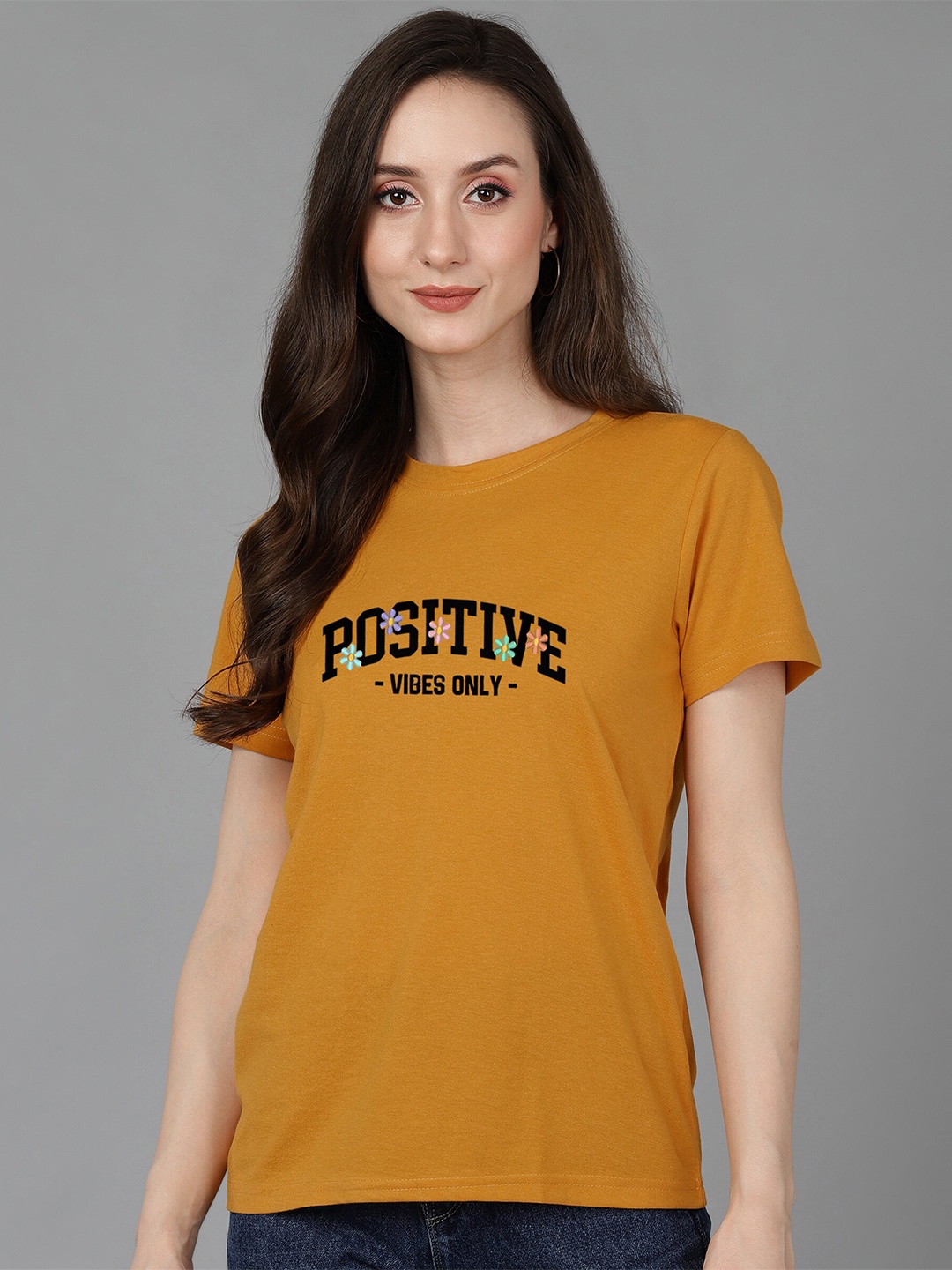 

Adyavastram Typography Printed Round Neck Short Sleeves Cotton Regular T-shirt, Yellow